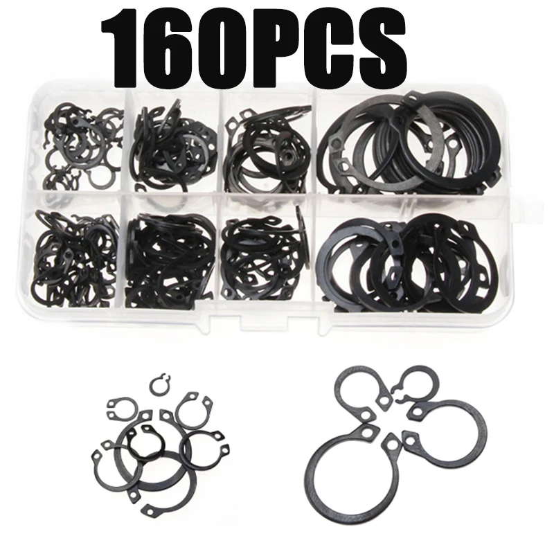 

160pcs C-clip Washers Assortment Kit Set M6 to M25 Carbon Steel Black Shaft Bearing Retaining Clip Ring C Type External Circlip