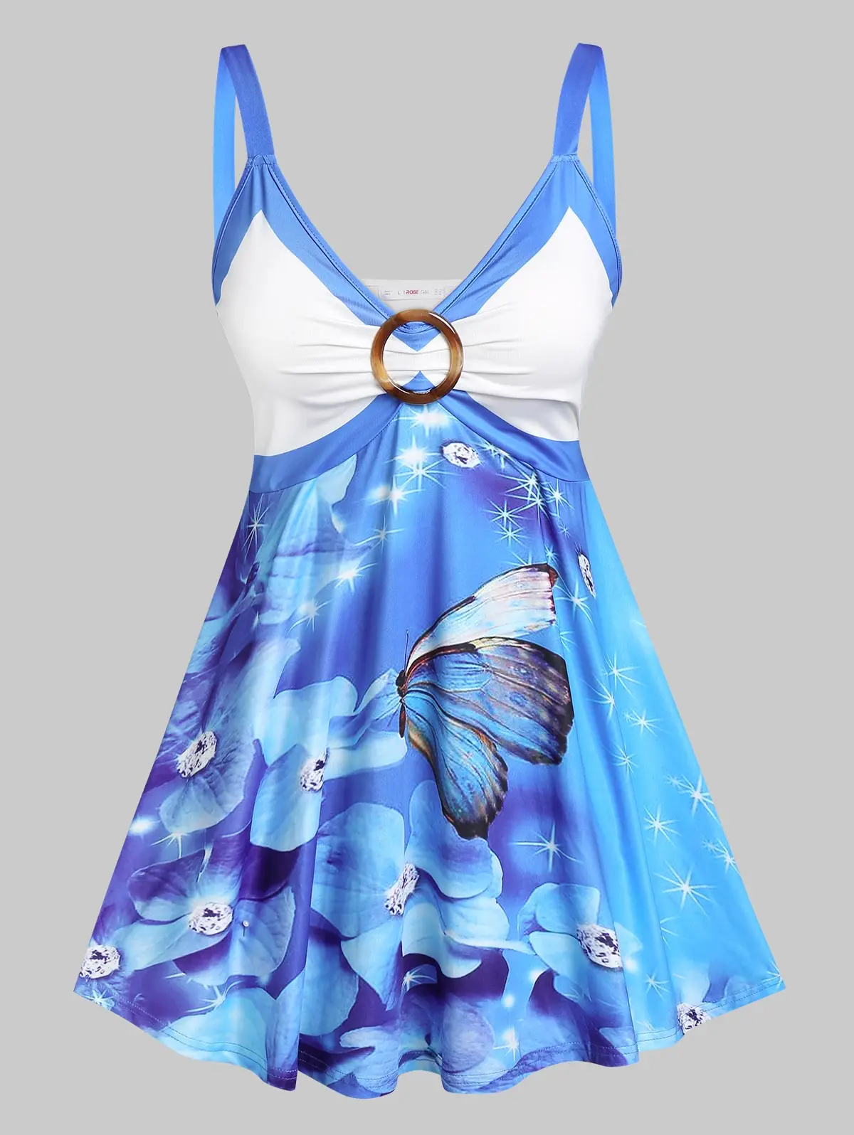 

Сексуальные топы на бретелях для женщин, летние топы без рукавов, v-образный вырез, Бабочка, цветочный принт, повседневные синие элегантные ж...