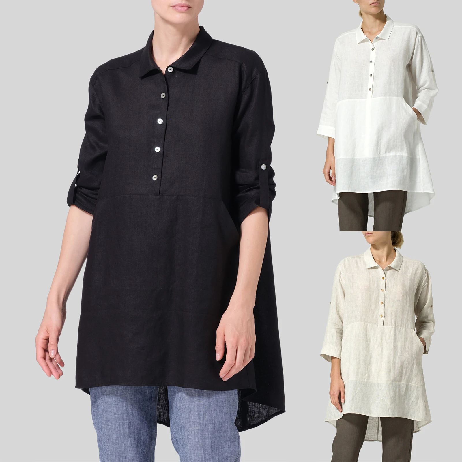 

Leisure Long Blouse Top Shirts Button Lapel Cotton Linen Top Lady Loose Long Sleeve Oversize Shirt Womens Blouses Autumn T-shirt