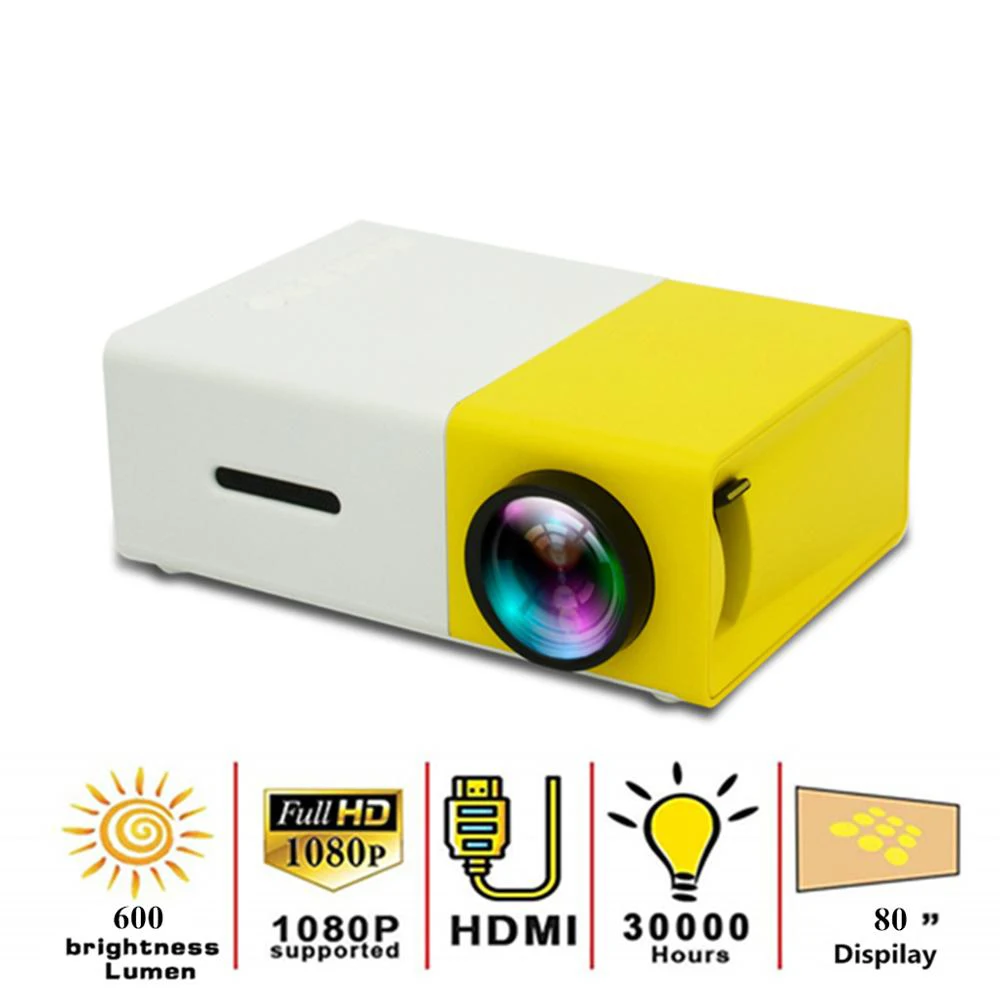 

Full HD YG-300 Pro LED Mini Projector 480x272 Pixels Supports 1080P HDMI USB Audio Portable Home Office Media Video Player