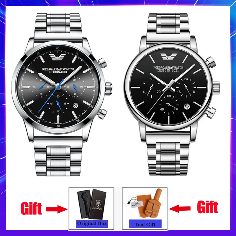 

Swiss Brand Fashion Watch For Men Sport Chronograph Stainless Steel Quartz Wristwatch Waterproof Luminous Relogios Masculinos