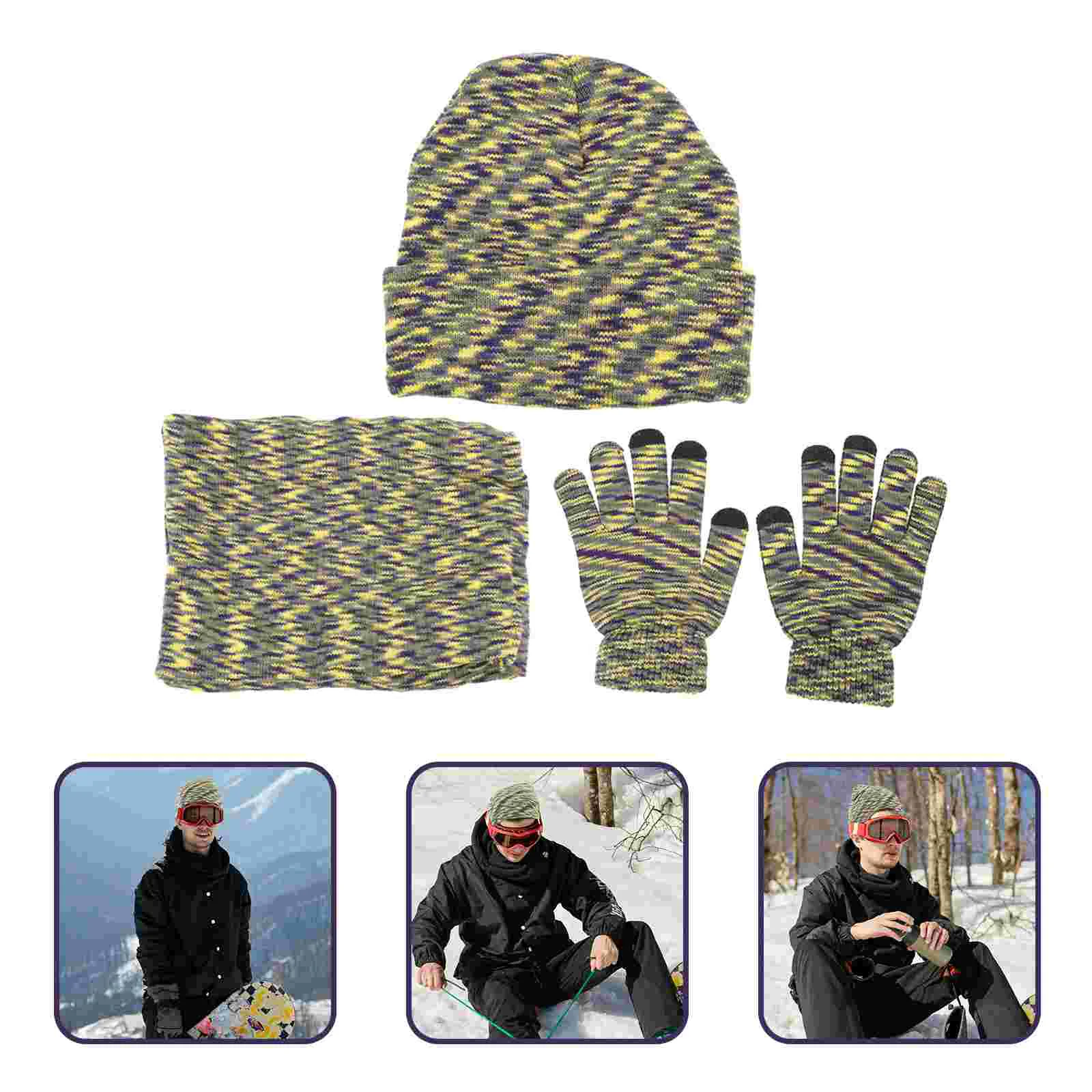 

1 Set Winter Knitted Glove Knitted Hat Hiking Knitted Caps Winter Accessory for Ridding Winter