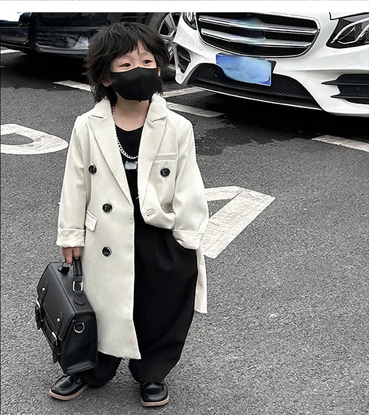 

Куртка Длинная однотонная для мальчиков и девочек, пальто в Корейском стиле, верхняя одежда на весну и осень, 2023