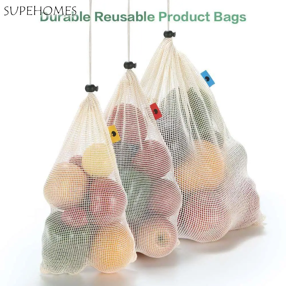 

Reusable Produce Bags Vegetable Fruit Organizer Eco-friendly Washable Organic Cotton Mesh Biodegradable Shopper Kitchen Bags