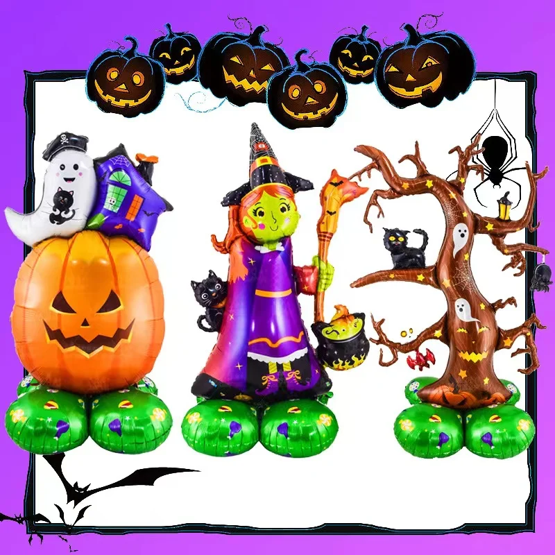 1Pc Large 4D Stand Pedestal Halloween Foil Balloons Pumpkin Witch Dead Tree Inflatable Toys Halloween Party Decorations Supplies images - 6
