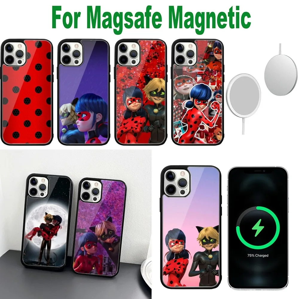 Cat Noir Couple Phone Case For iPhone 16 15 14 13 12 11 Plus Pro Max Mini L-Ladybug Magsafe Magnetic Wireless Charging
