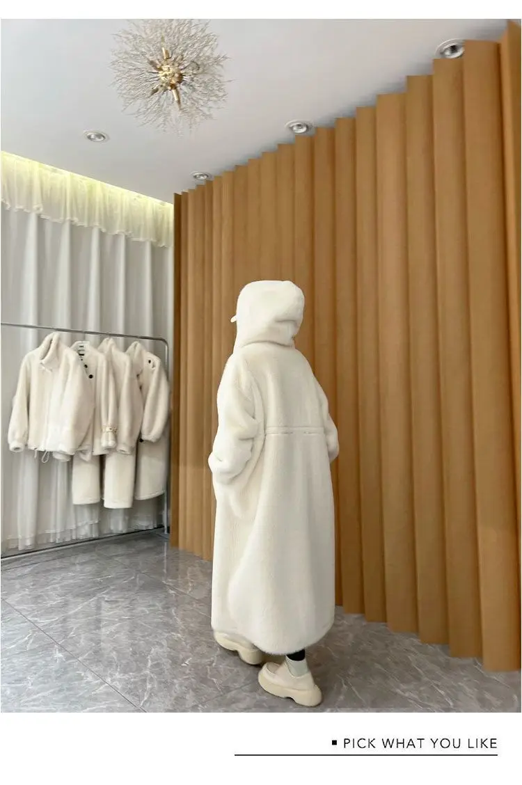 Winter Long Faux Fur Coat Women Thick Warm Blue White Black Fluffy Hooded Jacket Loose Casual Korean Fashion Tops Female Clothes