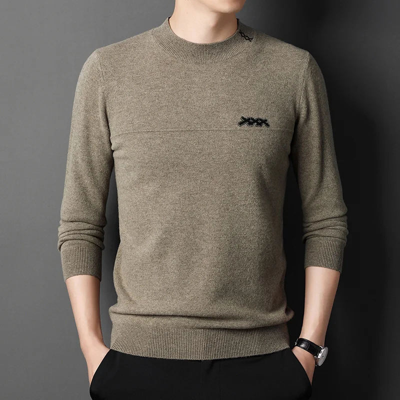

young Middle aged and half height round neck for men in winter new style men's solid color sweater knitting base coat
