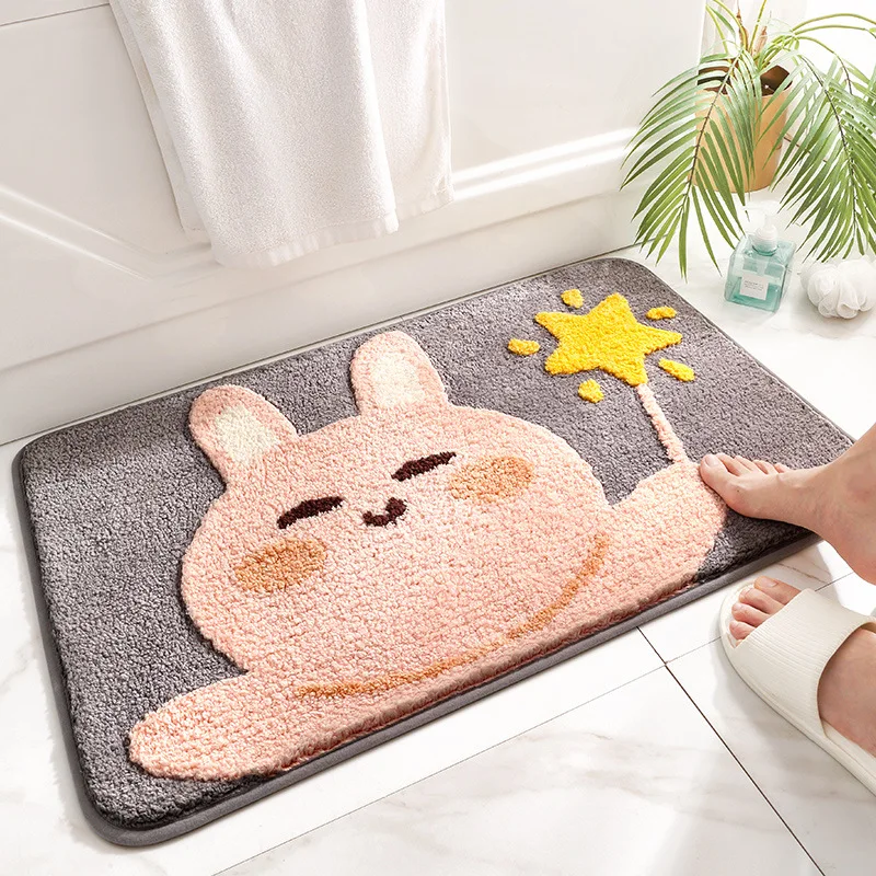 

1PC Cartoon Bathroom Doormat Entrance Floor Mat Non-slip Mats Absorbent Carpet Bathmat Cute Rabbit Bear Bath Tub Rug Tapis