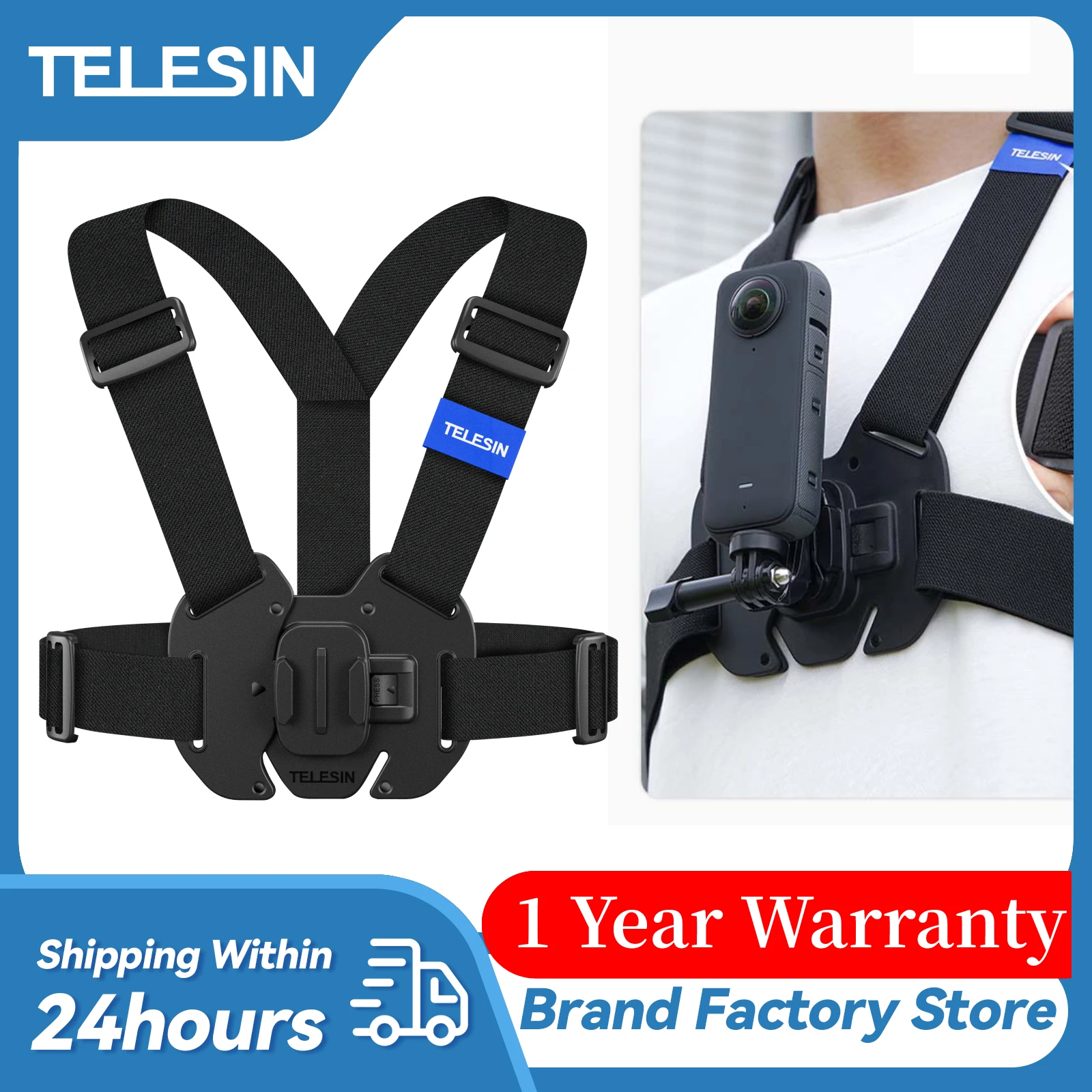 

TELESIN Chest Strap Mount Waistcoat Belt Mount for GoPro 11 Hero 11 10 9 8 7 6 Insta360 SJCAM EKEN DJI Action Camera Accessories