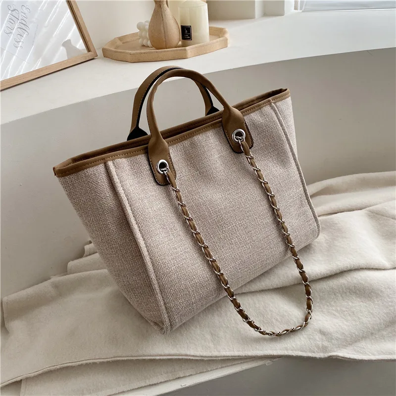 

Large Capacity Women Canvas Chain Handbags High Quality Ladies Shoulder Bag Designer Female Casual Tote Bag Messenger Bags New