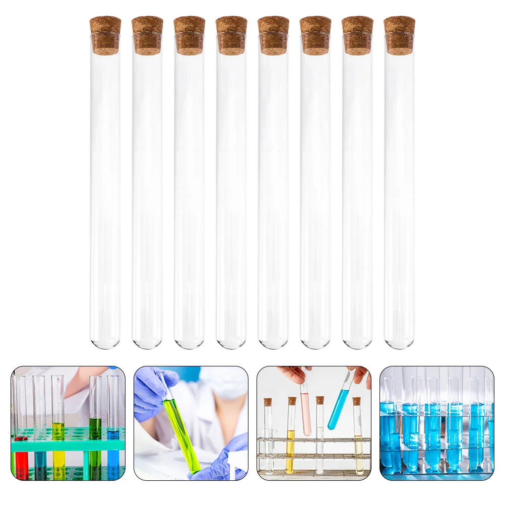 

8 Pcs Glass Test Tube Flat Mouth Tubes Stoppers Plugs Experimental Laboratory Accessory Liquid Container Round Bottom Pipes