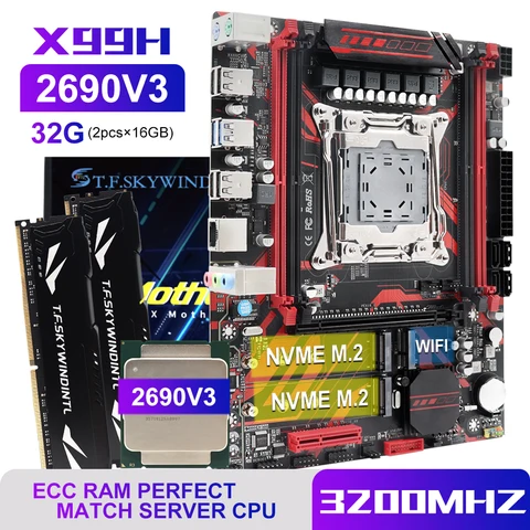 Материнская плата X99 Intel + Xeon E5 2690V3 2,6 ГГц (14 ядер/28 потоков) + 32 ГБ DDR4 3200 МГц REG ECC NVME M.2