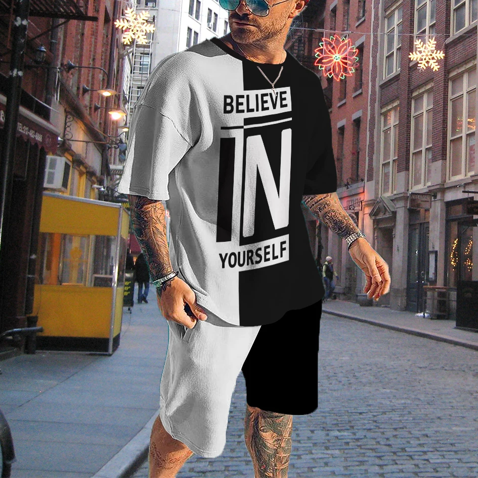 летняя мужская футболка костюм спортивная мода спортивный с коротким рукавом