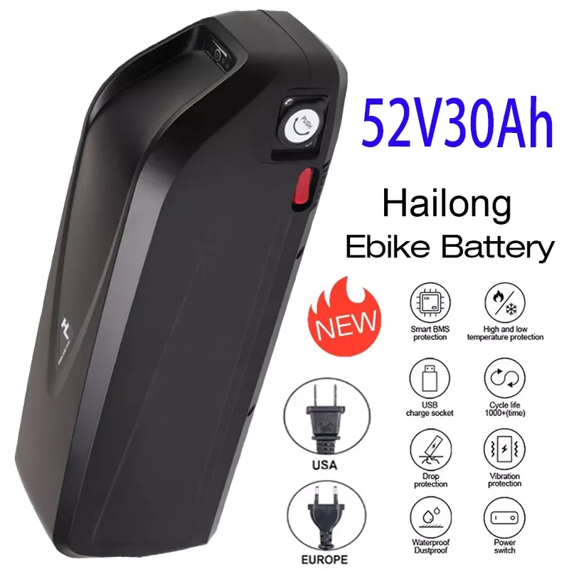 

48V 15Ah Electric Bicycle Hailong Battery Scooter Battery 36V 52V 60V USB 18650 BBS02 BBS03 BBSHD 20Ah 30Ah 500W 750W 1000W
