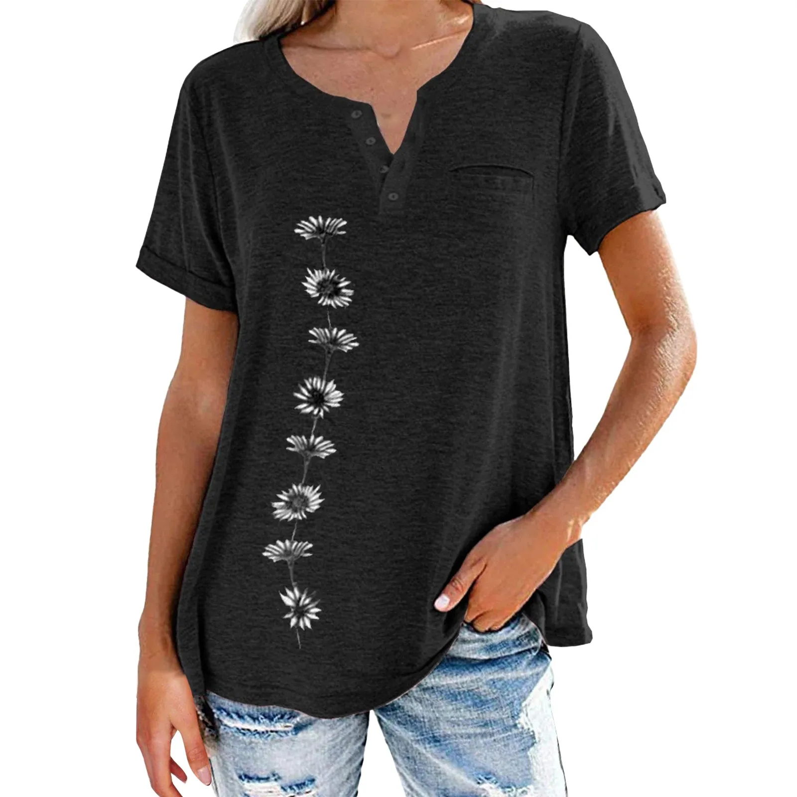 

Женская футболка с V-образным вырезом, на пуговицах