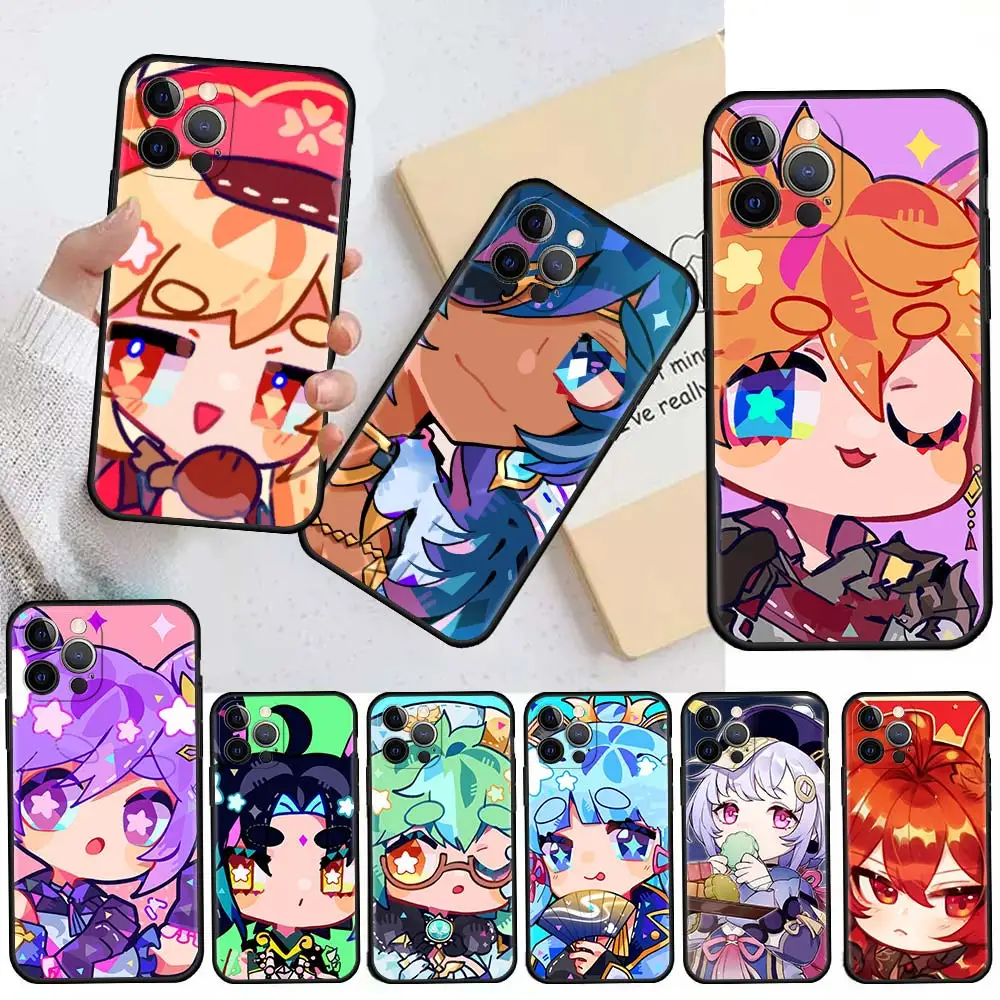 

Case For Apple iPhone 13 11 12 Pro 7 XR X XS Max 8 6 6S Plus 5 5S SE 2020 13Pro Black Phone Cover Capa Genshin Impact