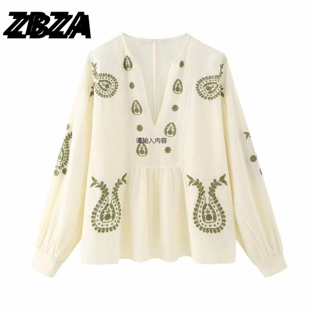 

Женская блузка с длинным рукавом, винтажная блузка с вышивкой, весна 2023