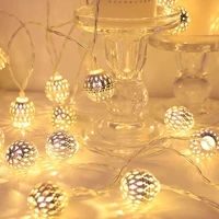 led light string battery usb power hollow out moroccan garland balls fairy lights wedding party christmas decoration lamp