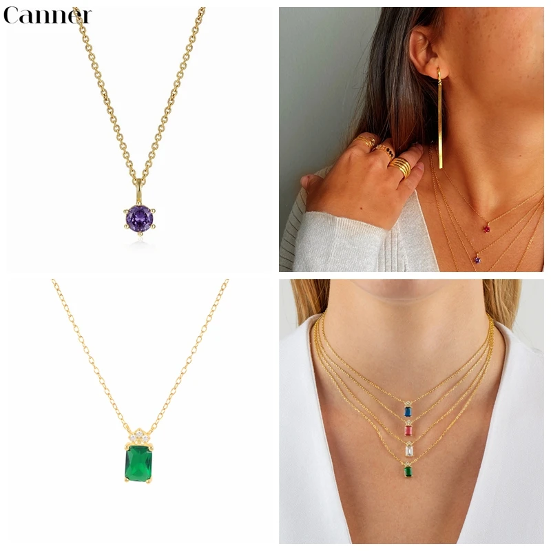 

Canner Choker Necklaces Yellow Green Blue CZ Stone Necklaces For Women Party Gifts Fine Jewelry Clavicle 2022 Trendy collares W5