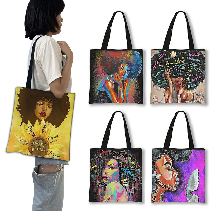 

Afro Black Woman Print Handbag God Says You Are / Friends Lady Shopping Fashion Shoulder Bag Girl Travel Tote Bag Gift