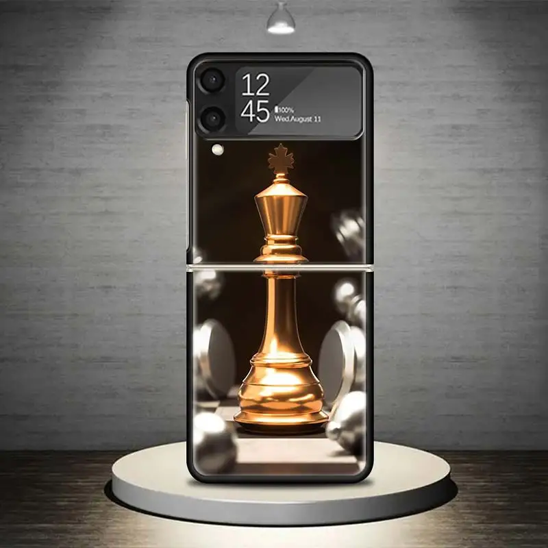 Чехол для телефона с шахматными играми Samsung Galaxy Z Flip 4 5 Flip3 5G черный Жесткий ZFlip4 ZFlip5