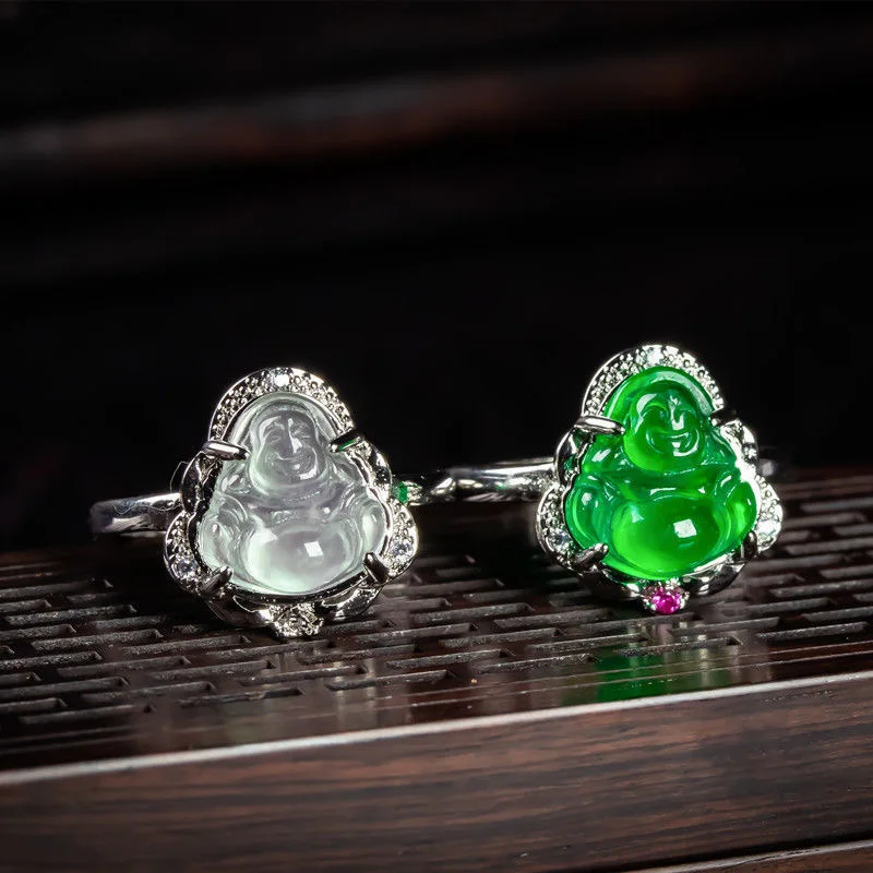 

Натуральный халцедон Будда инкрустация регулируемое кольцо китайский амулет модные очаровательные ювелирные изделия ручная резьба подар...