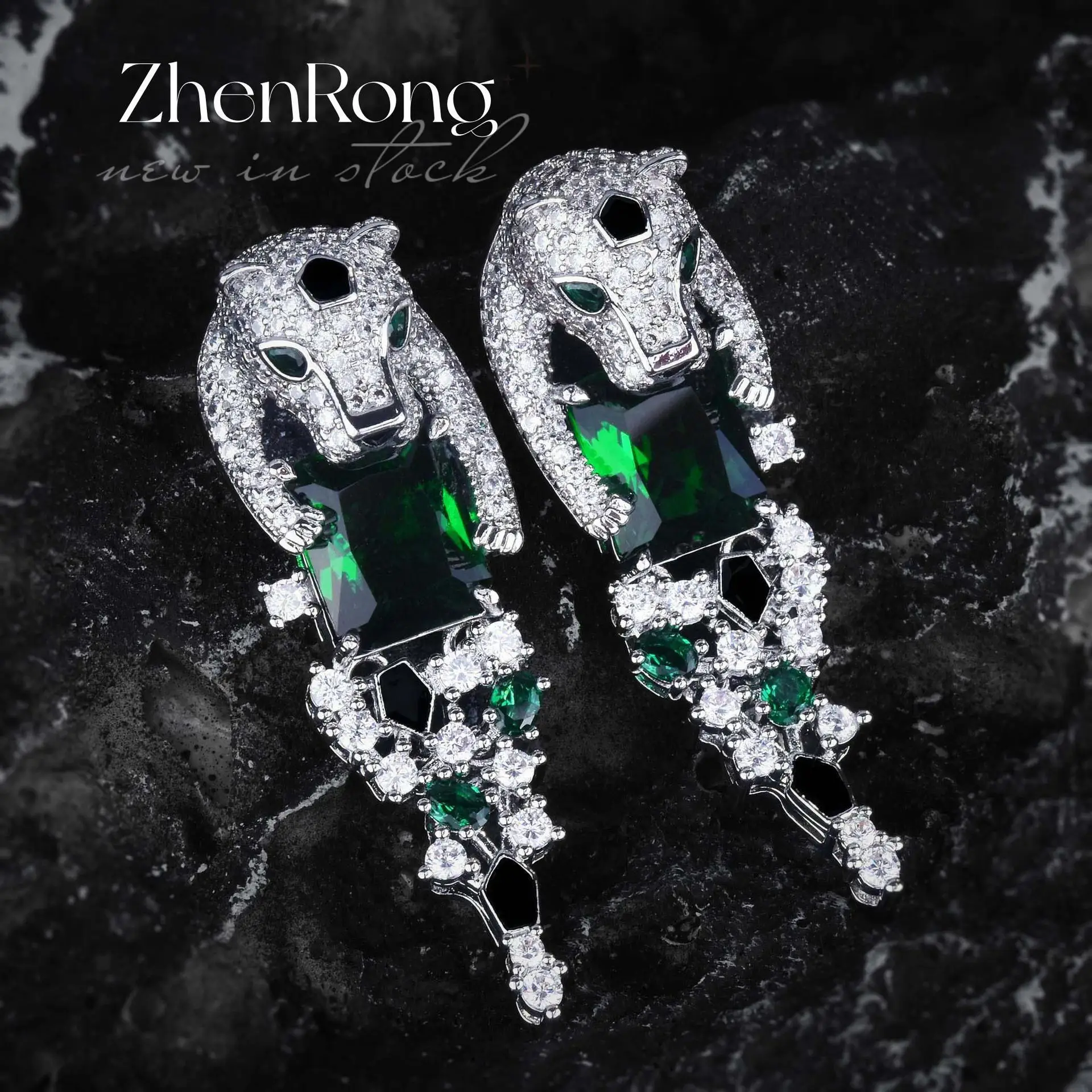 Luxury Silver Color Earrings For Women Leopard Design Sparkling Blue Cubic Zirconia Dangle Earring New Trendy Fine Jewelry