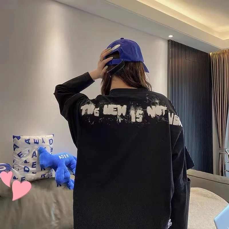

ADER ERROR high-quality graffiti letter cut long-sleeved T-shirt spring and summer loose large fake two-piece unisex couple tops