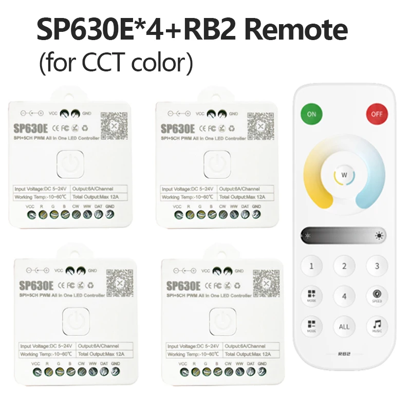 

SP630E Bluetooth 5CH PWM 2.4G LED Controller SPI Pixels CCT/RGB/RGBW/RGBCCT/Single Color LED Remote Control for 5050 3528 FCOB