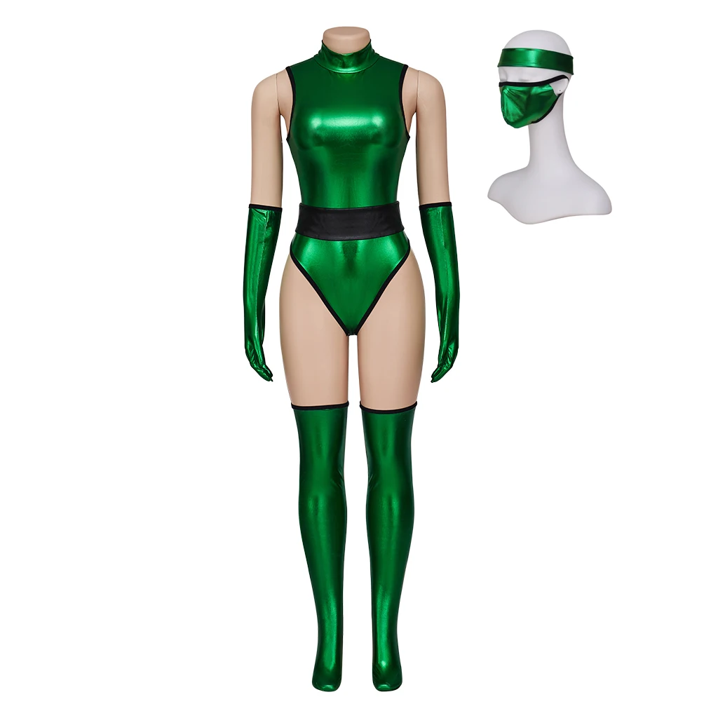 

Mortal Kombat Kitana Jade Cosplay Costume Sexy Tights Battle Combat Full Set Green Bodysuit Mask Women Halloween Carnival Outfit