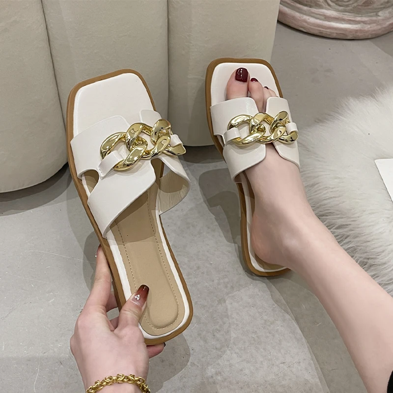 

Casual Flip Flops Chain Summer Flats Fashion Women Slippers Shoes 2023 New Slingbacks Sandals Shoes Dress Slides Ladies Zapatos