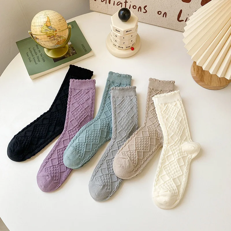 

Женские однотонные носки с рюшами и цветочным рисунком