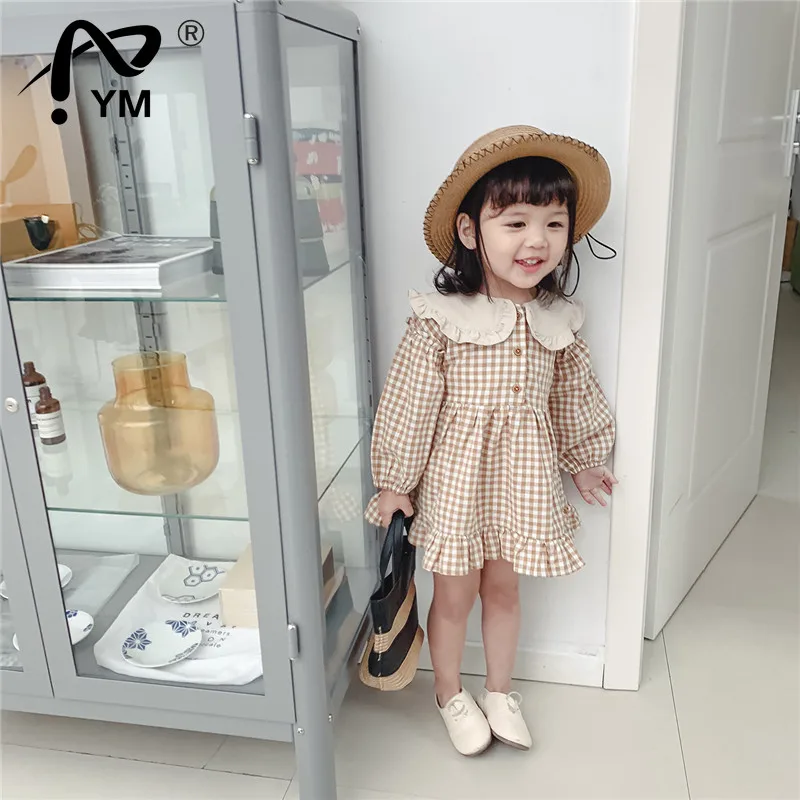 

New Spring autumn Children Clothing Cute Children Dress Kids Baby Girls Dress Long-Sleeved Princess Dress Lapel Child Dress