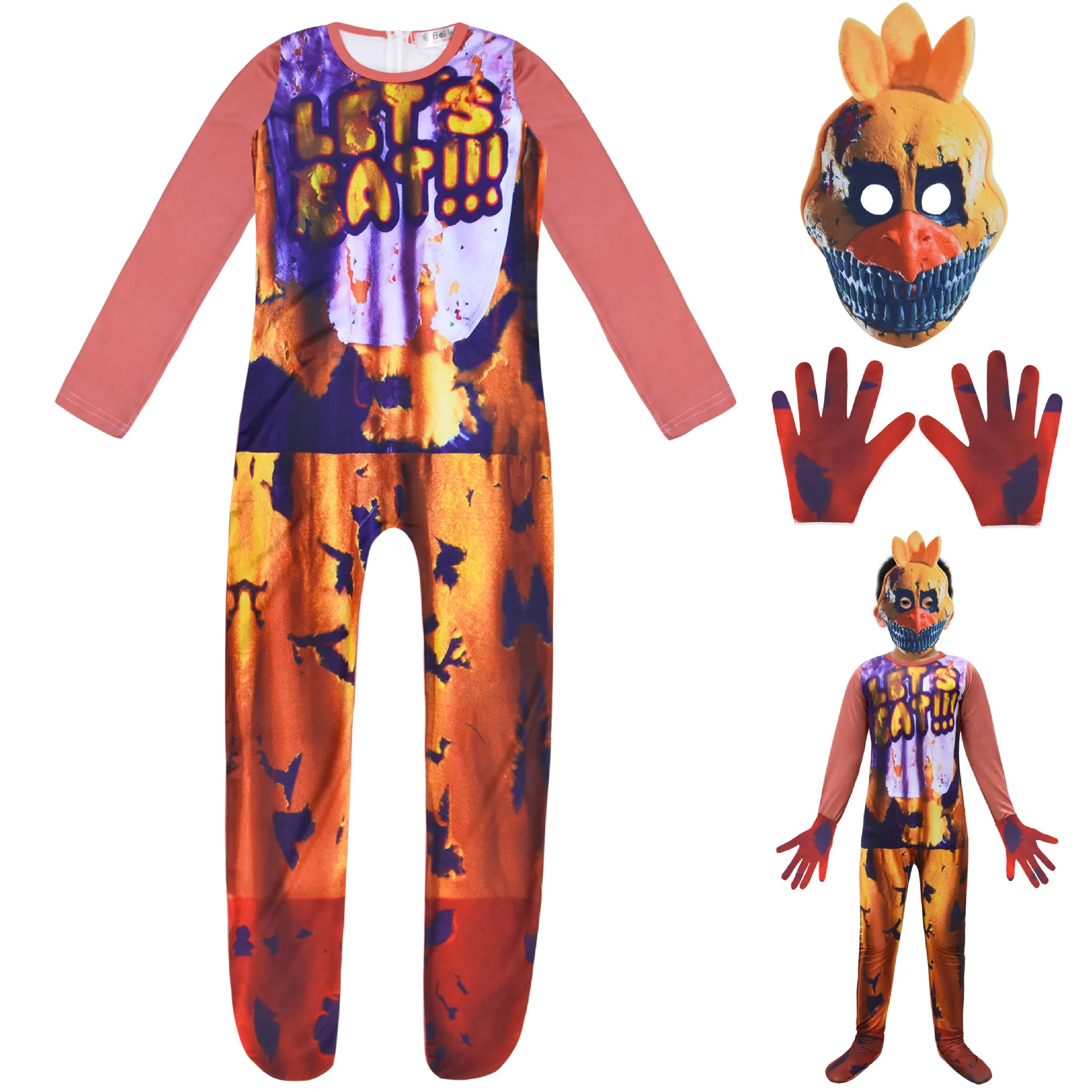 Kids Halloween Costumes Anime Sundrop FNAF Sun clown Cosplay Clothing Boys Girls Freddie Bodysuit mask Carnival Party Jumpsuit