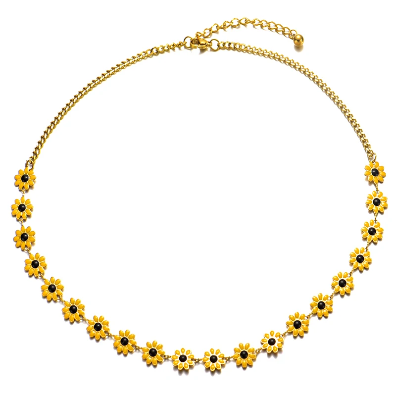 Gold Stainless Steel Enamel SunFlower Chain Daisy Flower Chain For DIY Handmade Boho Necklace choker Jewelry Making Finding