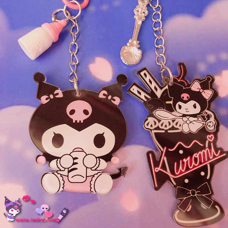 

1pc Cartoon kuromi Action figure doll for girls keychain Acrylic key chain cute funny pendant