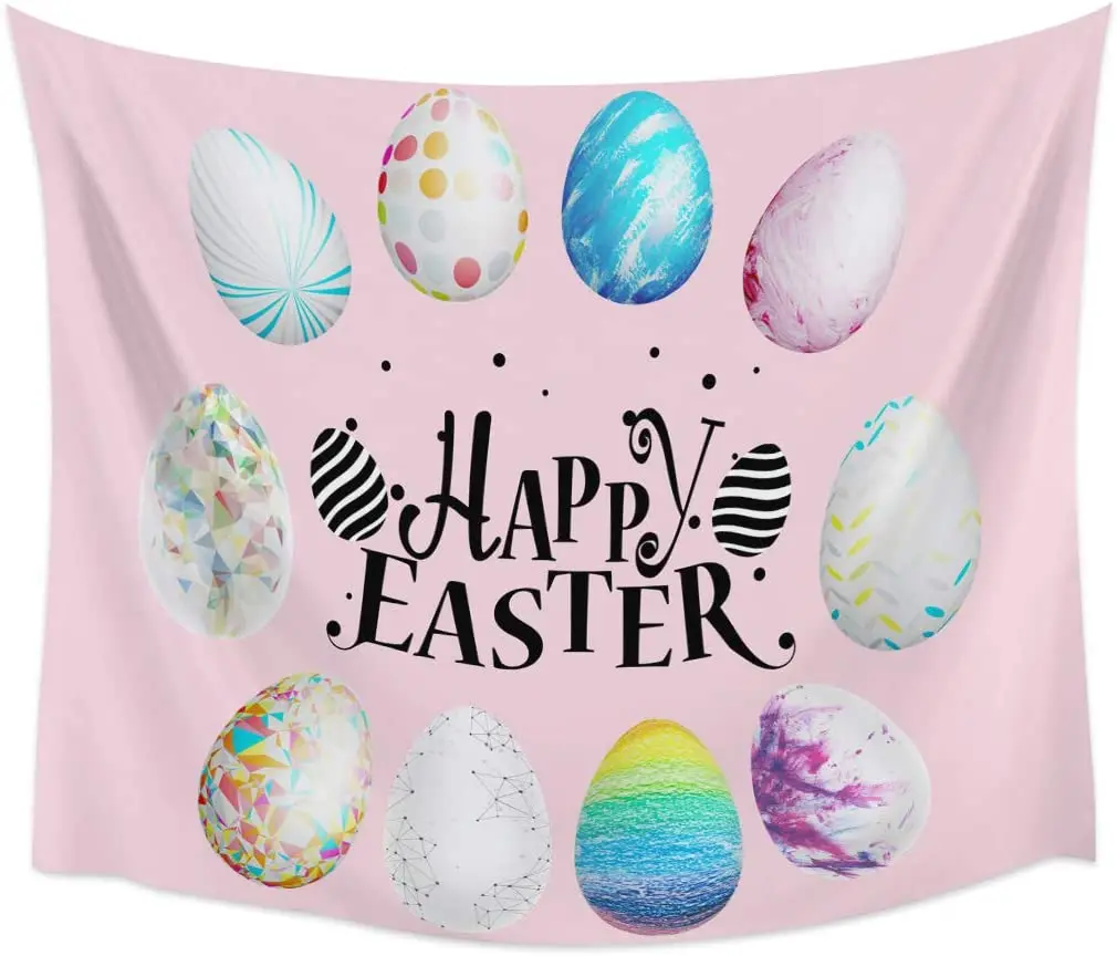 

Happy Easter Tapestry Colorful Eggs Modern Geometric Pattern Wall Art Tapestries Beach Blanket for Living Room Bedroom Dorm