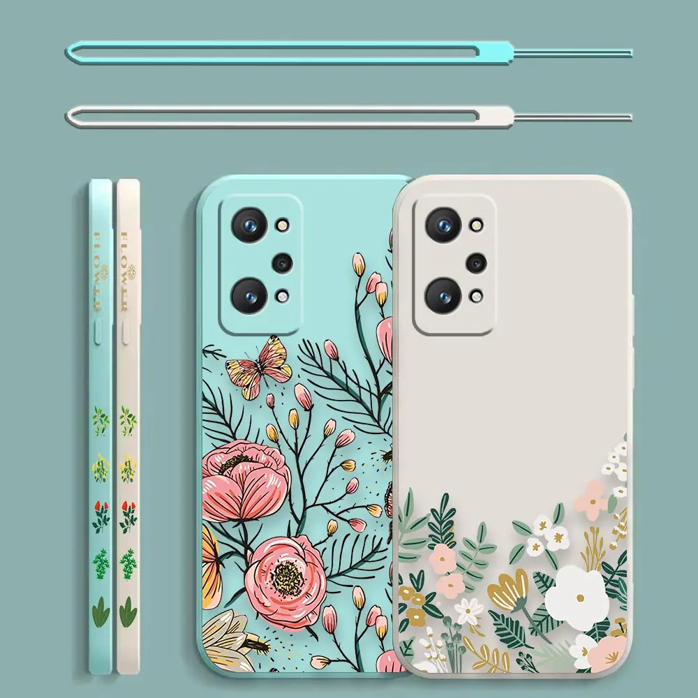 

Vintage Retro Flowers And Plants Leaves Case For Reakme 10 9 9I 8 8I 7 7I 6 5 6S 6I 5I 5S V15 V11 GT NEO 2 MAster Pro 5G Funda