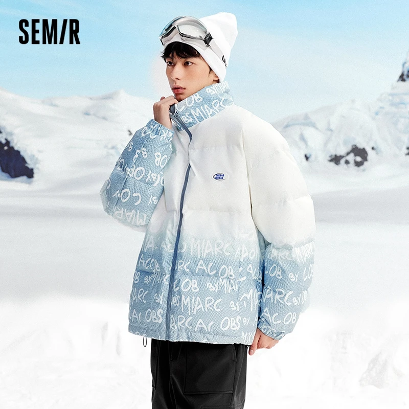 Semir Down Jacket Men 2022 Gradient Letter Printing Youth Age Reduction Top Winter Oversize New Coat