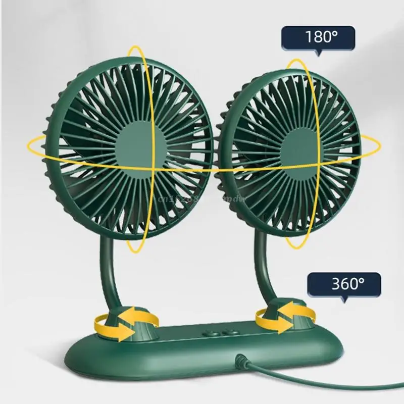 USB Car Fan for Dashboard Air Circulation Fans Double Headed Cooling Fan for Car