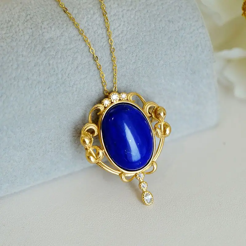 Женская Винтажная брошь с кулоном Классическая Брошь синим Лазуритом в