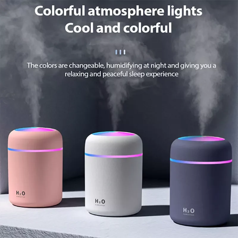 300ml Portable Humidifier Aromatherapy Aroma Essential Oil Diffuser Air Humidifier Mini USB Cool Mist Maker With Colorful Light