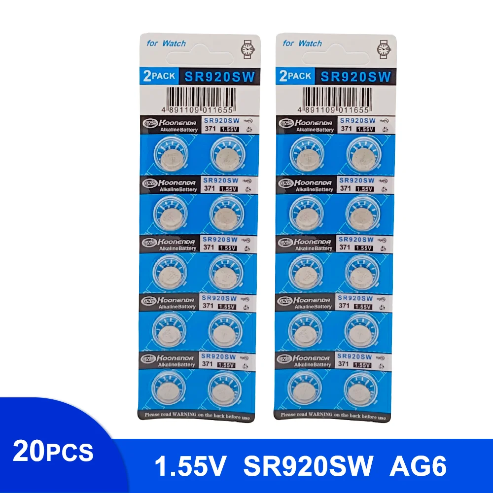 

20PCS Button Coin Cell 371 SR920SW AG6 LR920 370A LR69 SR920 SR69 1.55V Silver Oxide Battery for Calculator Watch Battery