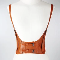 women sexy wide waist belt pu leather underbust corset adjustable waist cincher suit shirt cummerbunds waistband with suspenders
