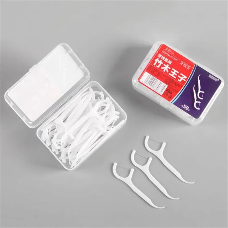 

50pcs/box Dental Floss Flosser Picks Toothpicks Teeth Stick Tooth Cleaning Interdental Brush Flossing Pick Oral Hygiene Care