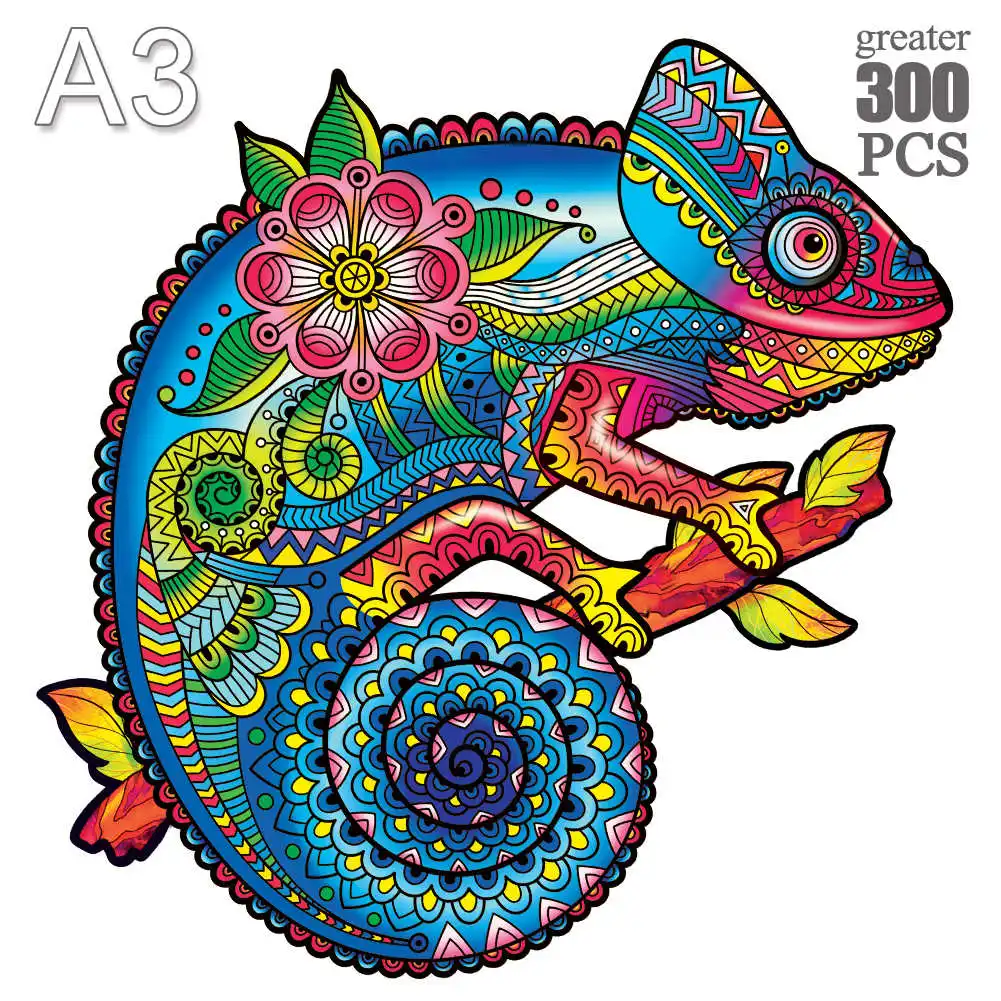 

2022 Animal Wooden Puzzles Jigsaw Kid Toys chameleon Wood Puzzle Family Educational Games 300 pcs Holiday Gifts 3D Wooden Jigsaw