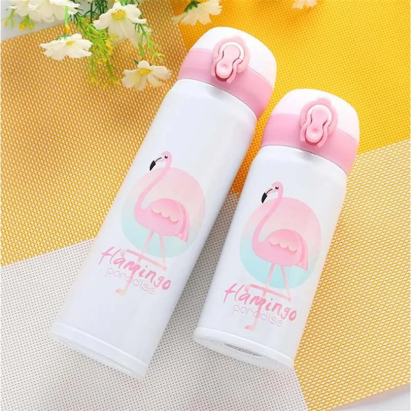 

500ML Flamingo Pattern Thermo Cup Bouncing Cover Bottle Vacuum Flask Thermos Mug Travel Outdoor Stainless Steel Water Bottle