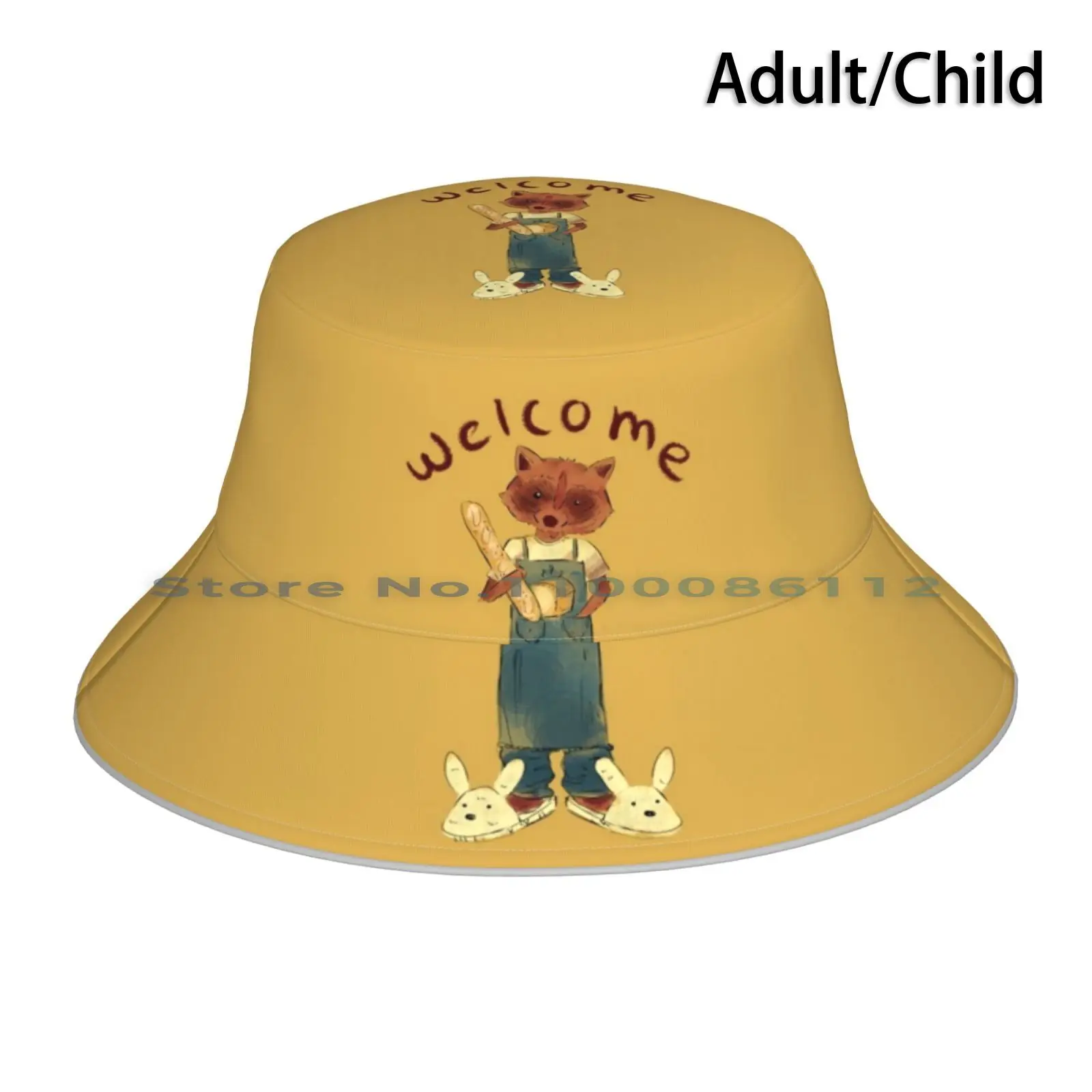 

A Raccoon Baker Bucket Hat Sun Cap Cottagecore Bakerycore Raccoon Childrens Book Illustration Vintage Artsy Bread Bunny