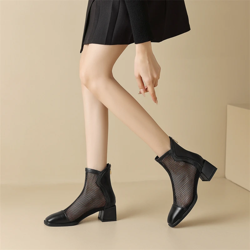 2023 Breathable Women's Boots Summer New Mesh Mid Heel Net Boots High Heels Ins Tide Street Shooting Breathable Women Boots